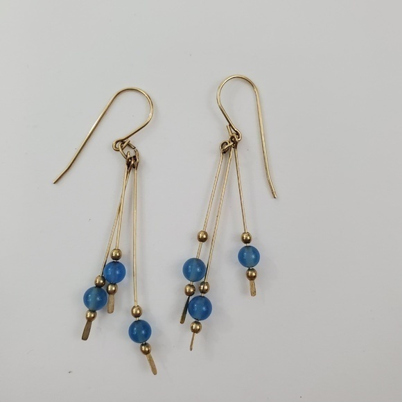 Beaded Earrings Gold Tone Blue Dangle Boho Pierced - Picture 2 of 6